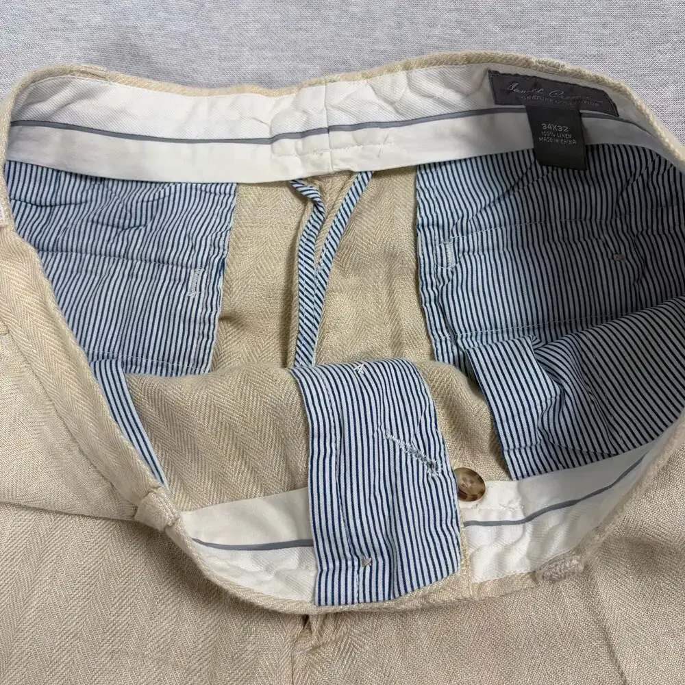 Daniel Cremieux Signature Collection 100% Linen Tan Pants 34X32